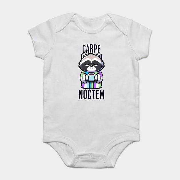Funny Carpe Noctem (seize the night) sleepy raccoon design Baby Bodysuit by Luxinda